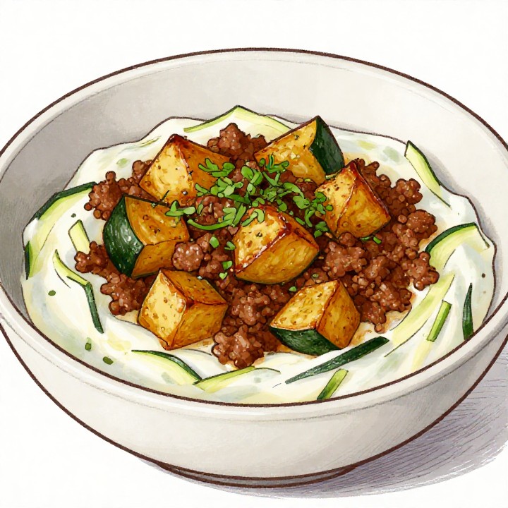 Zucchini-Joghurt mit Hackfleisch