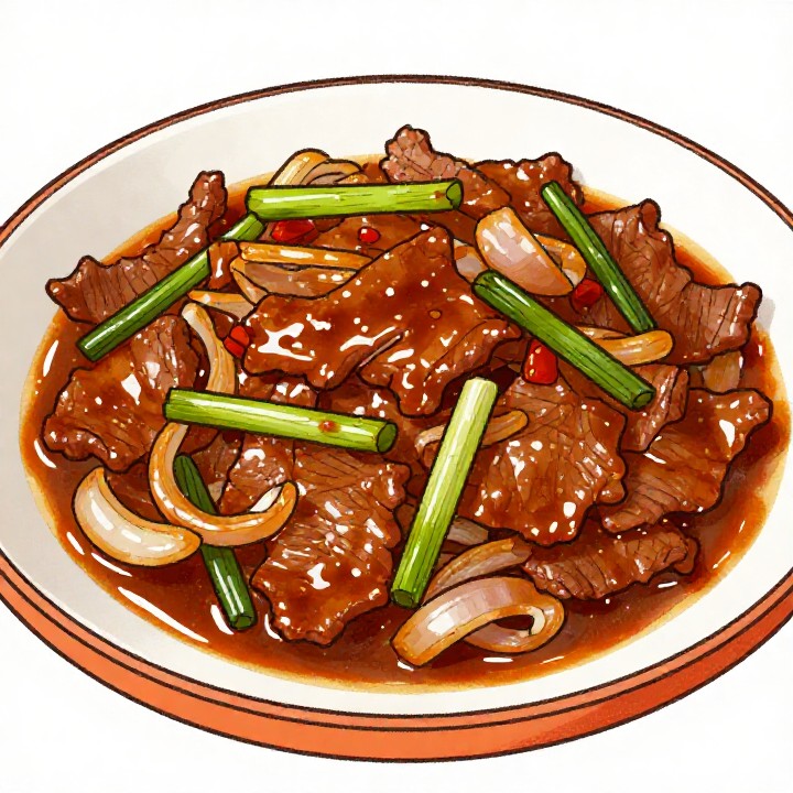 Rindfleisch mit Zwiebeln wie im Asia Restaurant