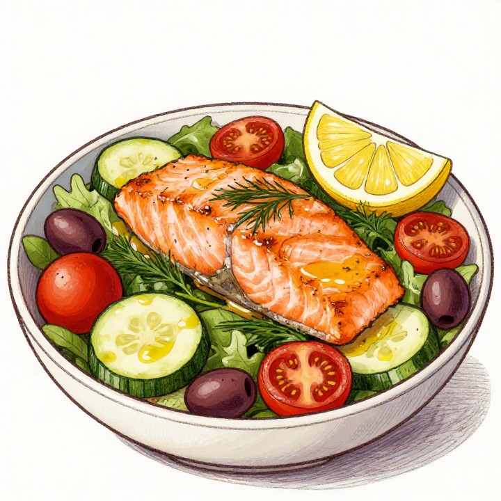 Mediterraner gebratener Lachssalat