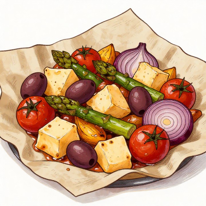 Mediterranes Feta-Gemüse-Päckchen aus der Heißluftfritteuse