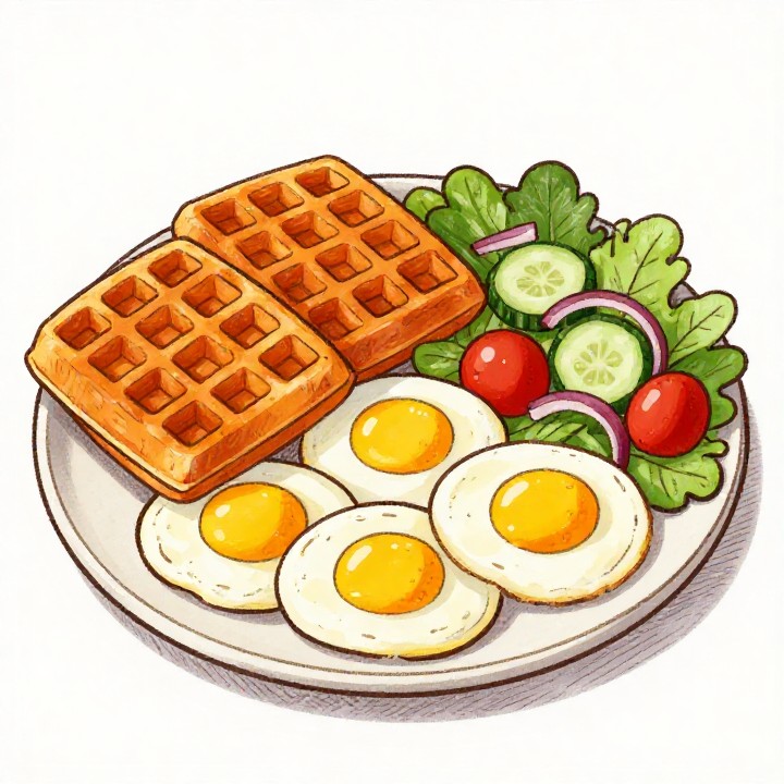 Herzhafte Süßkartoffel-Waffeln mit Spiegelei und Salat